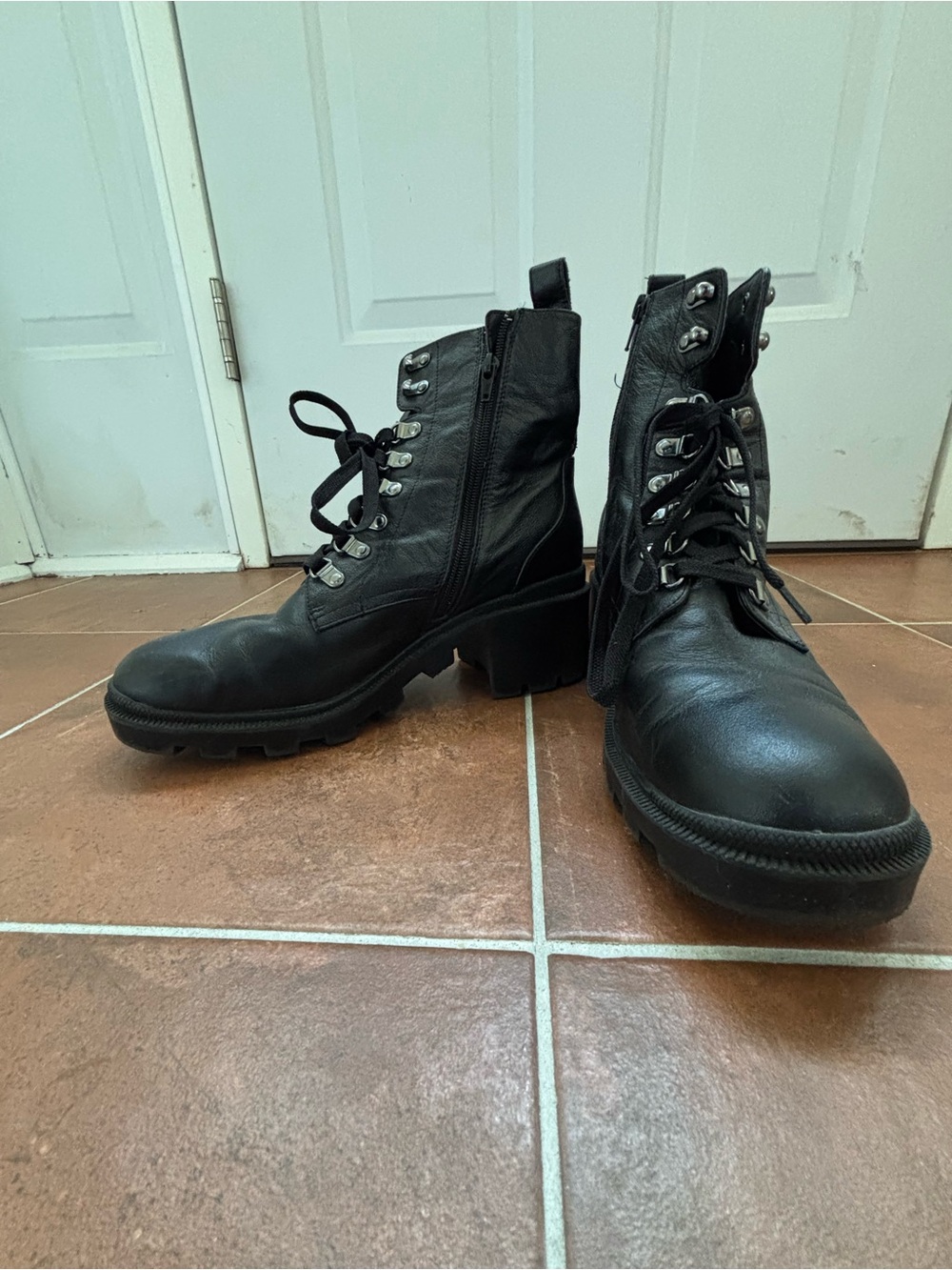 BP Taylor: Nordstrom Black Leather Lace-Up Combat Boots